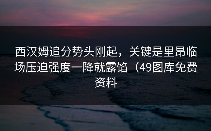 西汉姆追分势头刚起，关键是里昂临场压迫强度一降就露馅（49图库免费资料