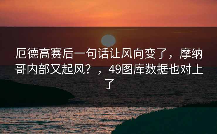厄德高赛后一句话让风向变了，摩纳哥内部又起风？，49图库数据也对上了